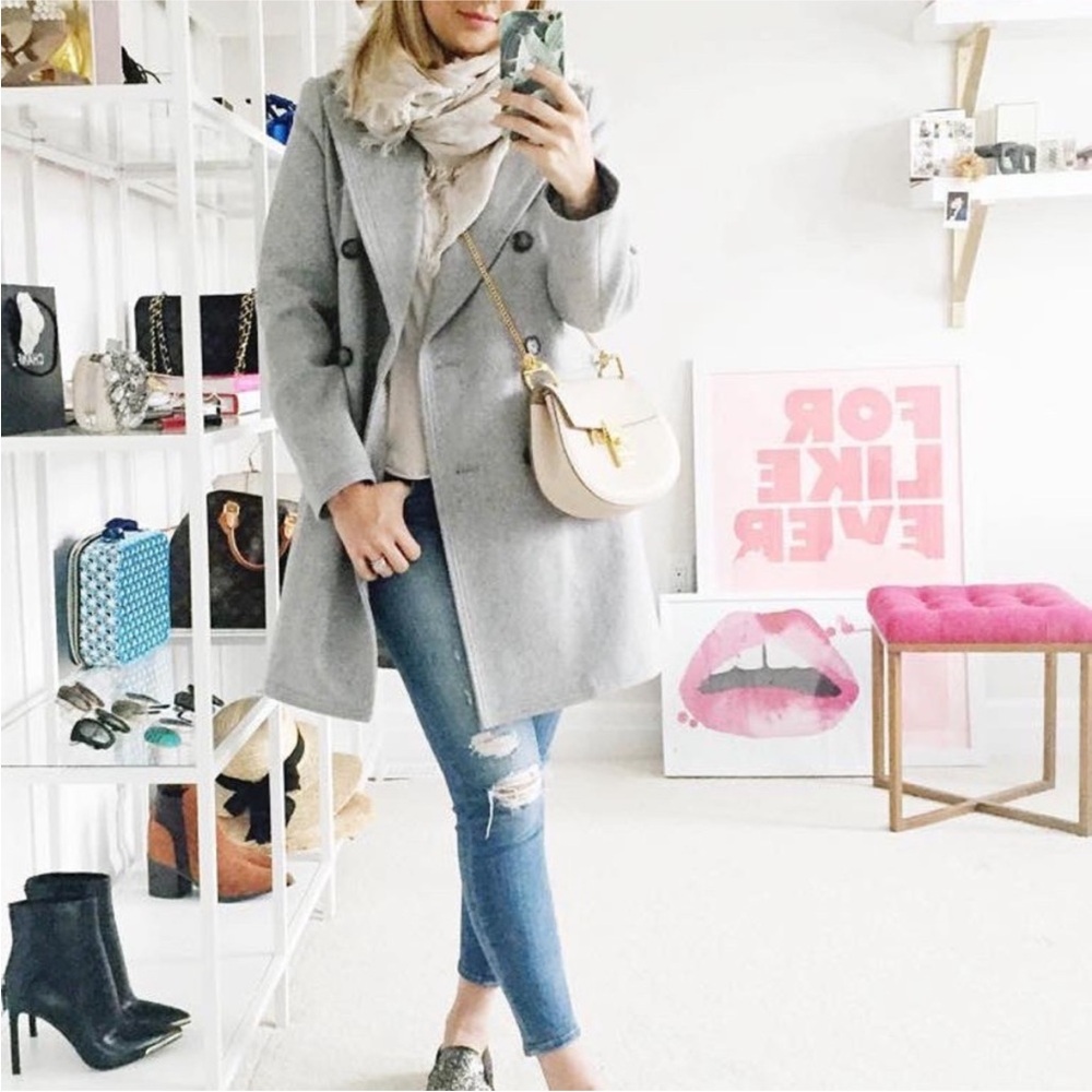 Banana Republic Light Gray Double-Breasted Wool Coat